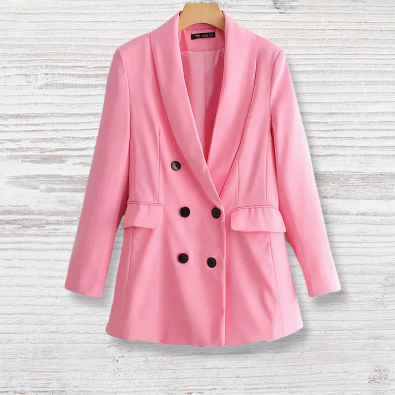 

Spring Women Tops Pink Solid Color Loose Clothes Office Career Tops Long Sleeve Button Pocket Notched Casual Blouse Vestidos