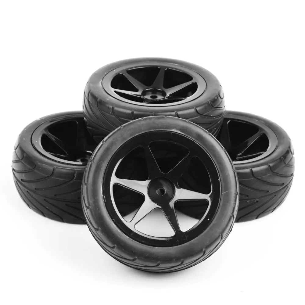 

4pcs/set 4x Rubber Tires Wheel Rims Set4Pcs Front & Rear Tires Tyre Wheel Rim For 1/10 RC On-Road Buggy Car 25036+27007