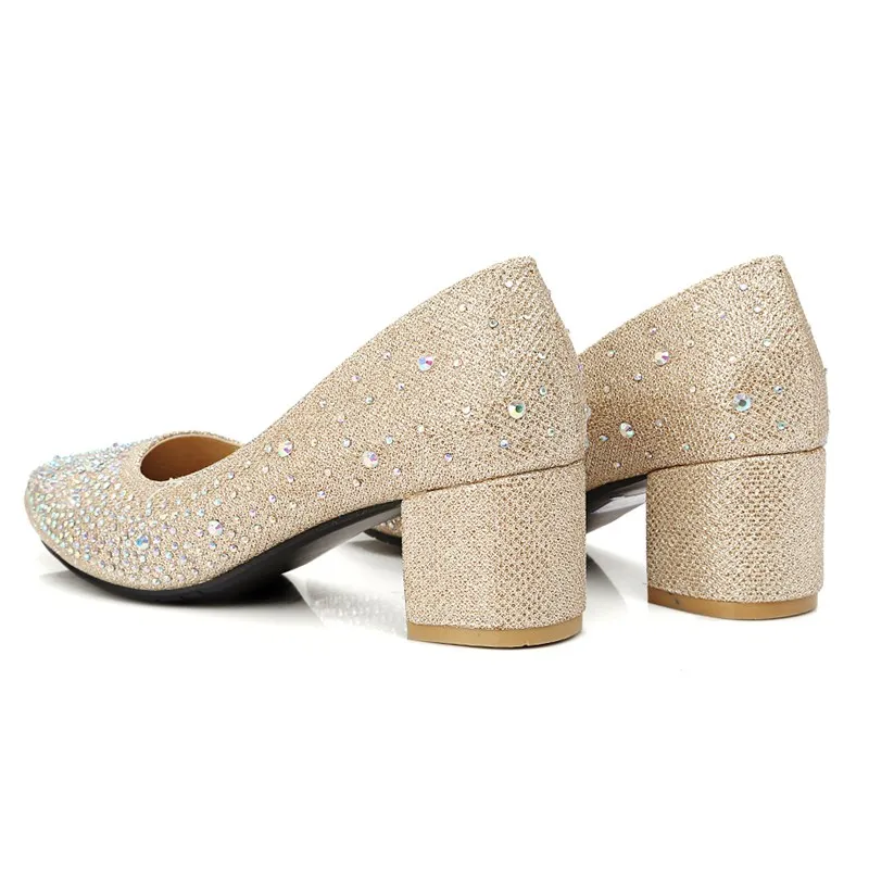 ORCHA LISA/женские туфли-лодочки на толстом каблуке; сезон весна-лето; женские свадебные туфли-лодочки; блестящие стразы; слипоны; пикантная обувь золотистого цвета; большие размеры 45; C279