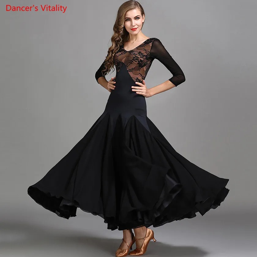 Professional Ballroom Dance Big Swing Dress Chiffon Lace Dress Women