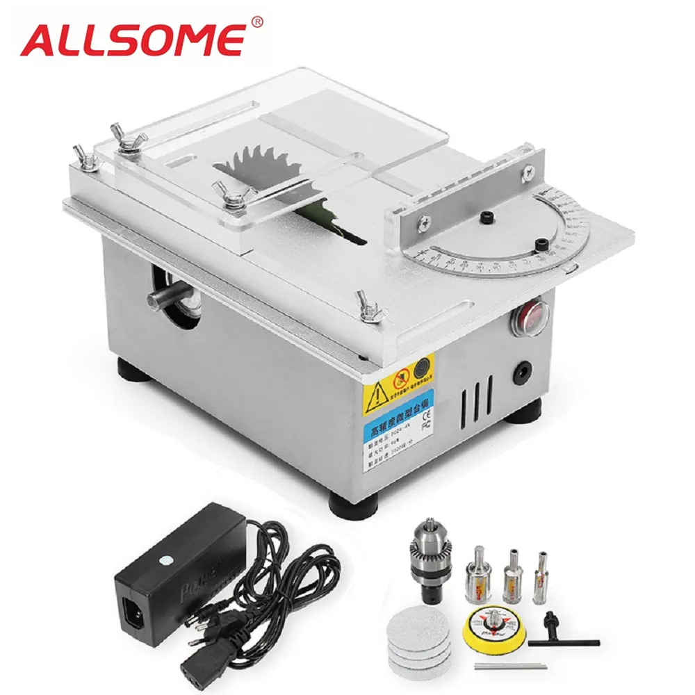 

ALLSOME T4 Mini Table Saw Wood Working Bench Lathe Electric Polisher Grinder DIY Model Cutting Saw HT2256