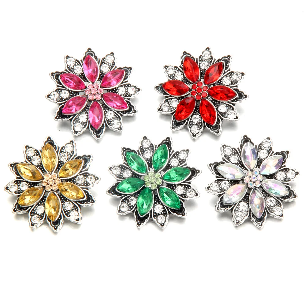 New Metal Snap Button Jewelry 18mm Charm Rhinestone Flower Fit Bracelet Necklace for Women Snaps | Украшения и аксессуары