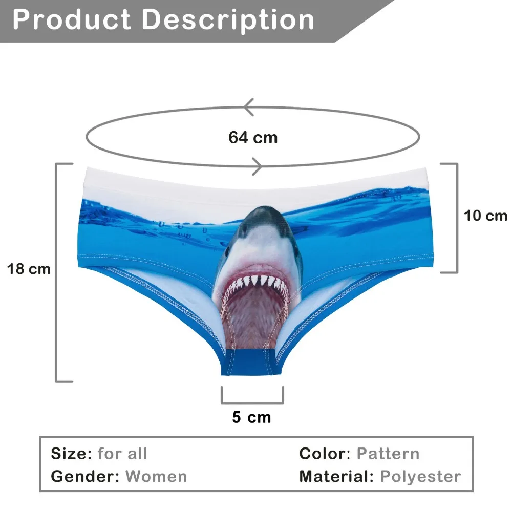 2017 New 3D Printing Animal shark jawz Funny Women's Briefs Thong Bragas Culotte Femme Sexy Panties For Women Erotic