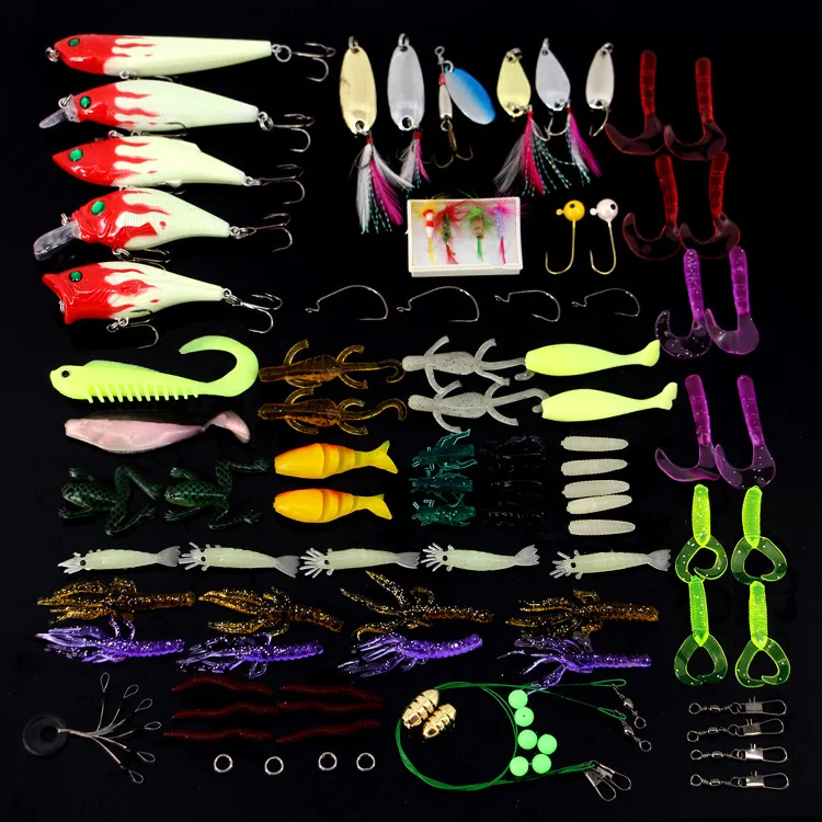

(100 pieces/lot) New hot lure kit fishing lures set artificial bait soft hard baits softbait spoon carp fish gear tackle boat