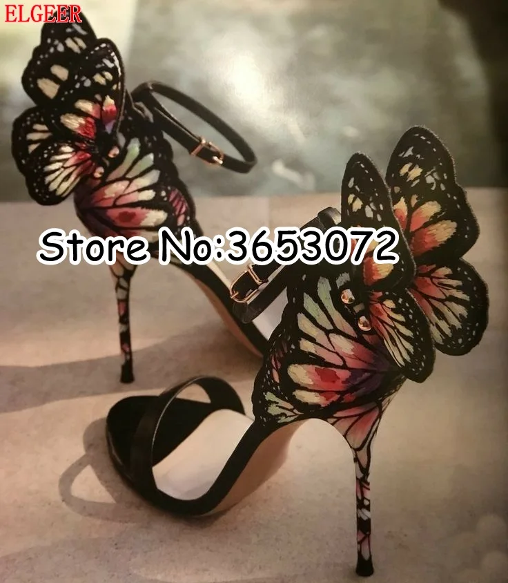 Emberoidery Multicolor Brand Style Wings Sandals Patchwork Open Toe Buckle Strap High Heels Fashion Stiletto Pumps Woman | Обувь