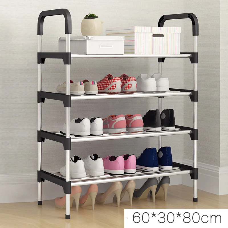 Многослойная сборная стойка для хранения, стойка для шкафа с поручнем для дома, гостиной, должна иметь обувь, компактный органайзер JC005 - Цвет: Black 4 layers