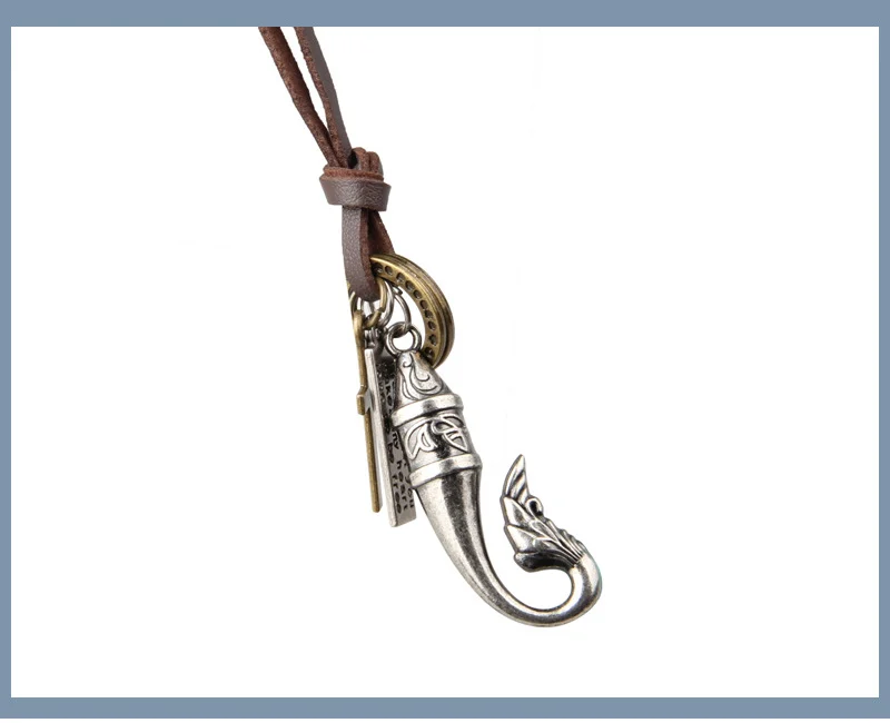 NIUYITID Vintage Fish Necklace & Pendant Men Long Leather Rope Chain Jewelry Adjustable Male Neckless Accessories erkek kolye (9)