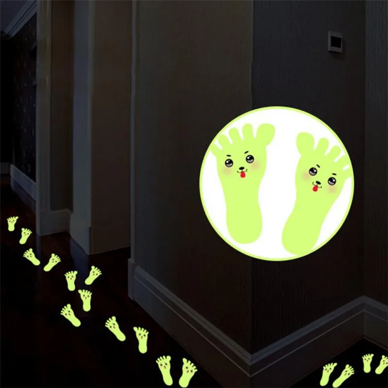 

1 Pair Glow in Dark Feet Foot Footmark Footprint Wall Sticker Smile Cute Vinyl Decal Decor steps floor stickers Luminous sale
