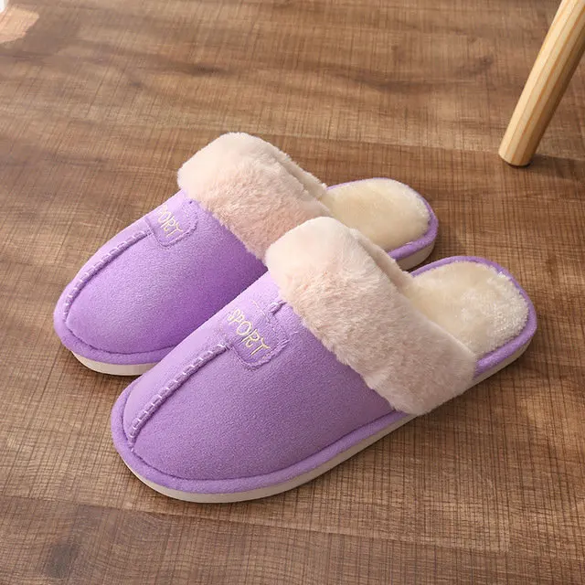 Home Winter Micro Suede Upper Fur Plush Warm Home Indoor Winter Leather Man Women Soft Slippers (2)