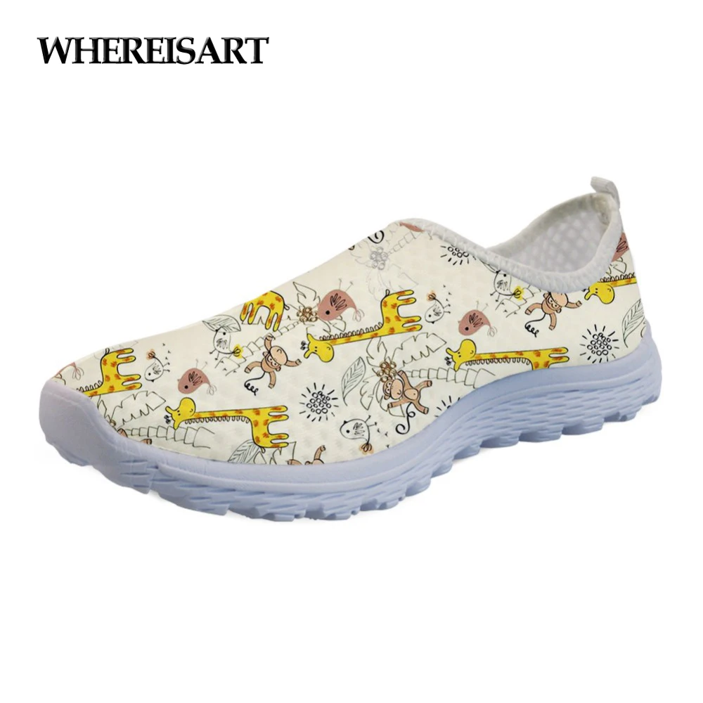

WHEREISART Sneakers Women Flats Lovely Animal Cartoon Giraffe Pattern Spring Summer Ladies Loafers Shoes Woman Lightweight 2019