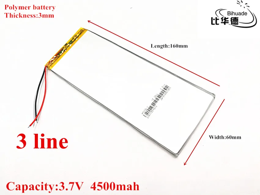 2 шт./лот 3 линии большой ёмкость 3,7 в 3060160 планшеты батарея 4500 мАч каждый Универсальный перезаряжаемые
