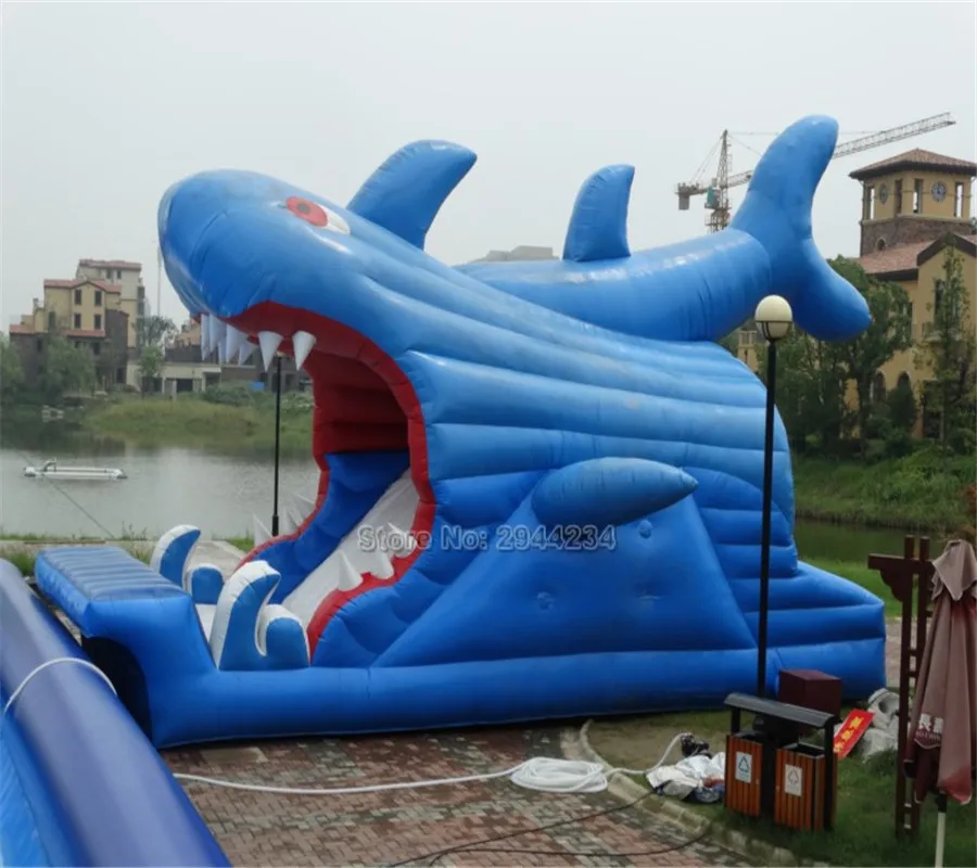 

The Newest Cheap Funny Giant shark Inflatable bouncer jumping Water Slide For Kids And Adults