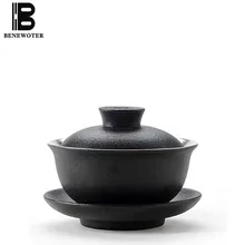 130 мл винтажный ручной работы Японский керамический черный керамический металлический Серебряный гайвань китайский чайный набор кунг-фу чайный горшок чайник посуда для напитков