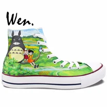 Wen Design Custom Anime Hand Painted Shoes My Neighbor Totoro Men Women’s Green High Top Canvas Sneakers