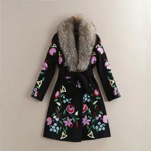luxury fur collar turn down cartoon flowers embroidery wool coats 2017 high quality fashion runway jackets D269