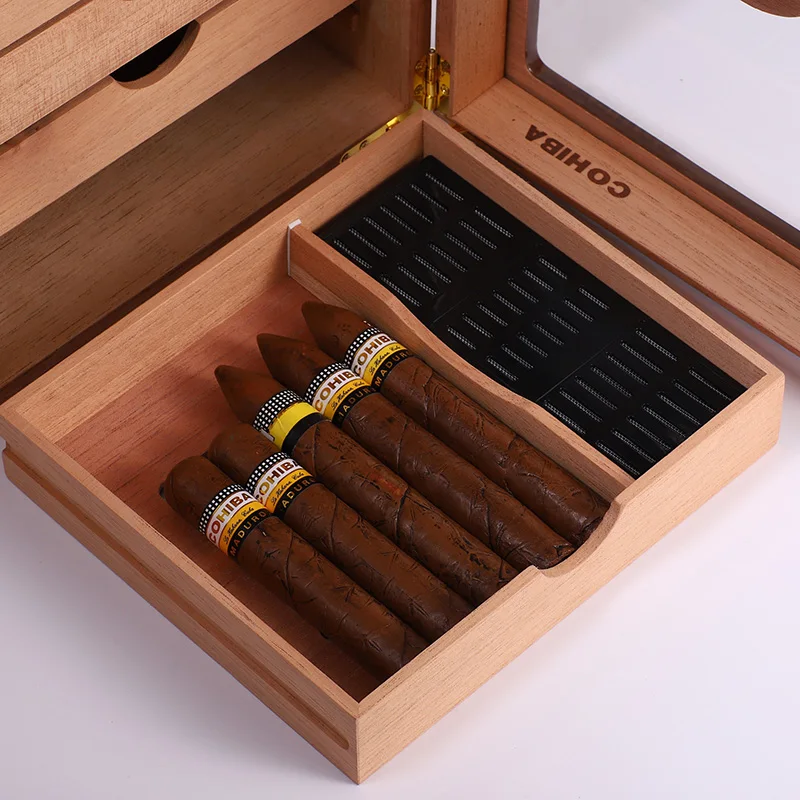 Хьюмидор для сигар Cohiba высокий глянцевый пианино деревянный кубинский шкафчик для хранения сигар "humidor" ящик для хранения W/4 ящика% увлажнитель с гигрометром druable