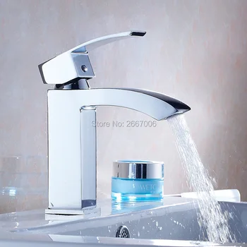 

Gizero Short Type Square Basin Faucet Waterfall Spout Tap Single Handle Bathroom Vanity Sink Mixer Tap Deck Mount ZR623
