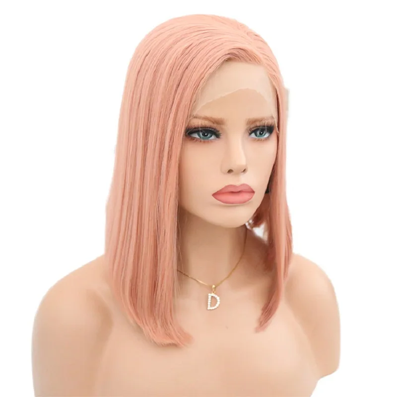 Charisma 10 дюймов розовый Боб синтетические короткие волосы на кружеве парики бесклеевой для женщин натуральный волос 150% Плотность