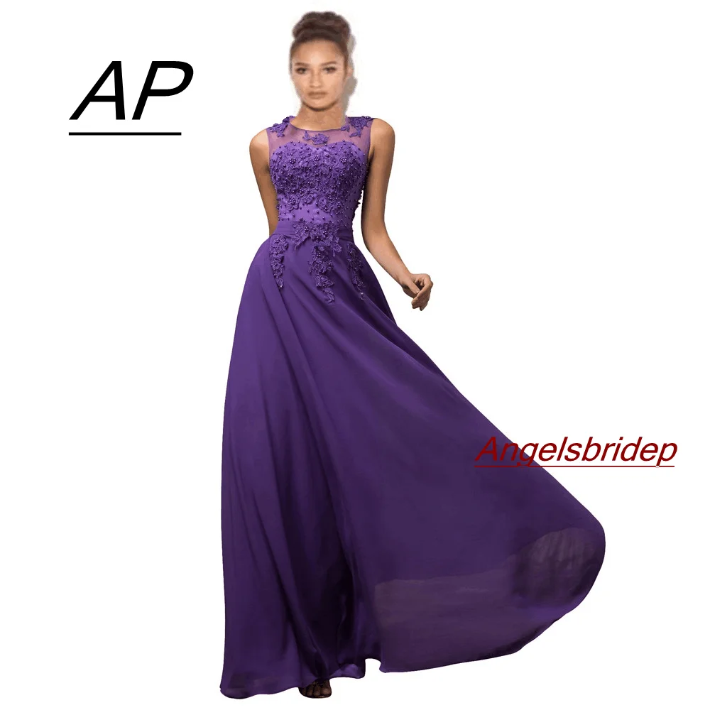 ANGELSBRIDEP Plus Size Appliques Perlen Chiffon Lange Abendkleider Feierliche Party Dresses Women Clothing cb5feb1b7314637725a2e7: Stock Purple