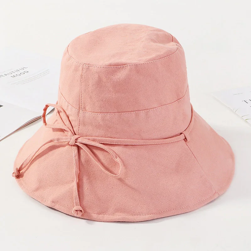 Pink Летняя шляпа Рыбацкая шляпа женская летняя тканевая Шляпа Сплошной Цвет Хлопок Рыбацкая шляпа для бассейна Складная уличная Солнцезащитная шляпа большой козырек - Цвет: Pink