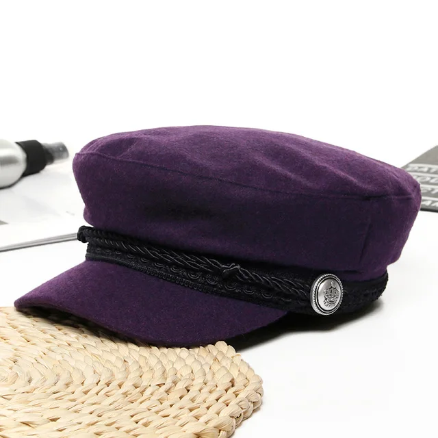 purple baker boy hat