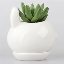 Kawaii Rabbit Ceramic Succulent Plant Flower Pot Flowerpot Planter Nursery Pots Cub Kitten Doggie Puppy Baby Tail Bell Tray