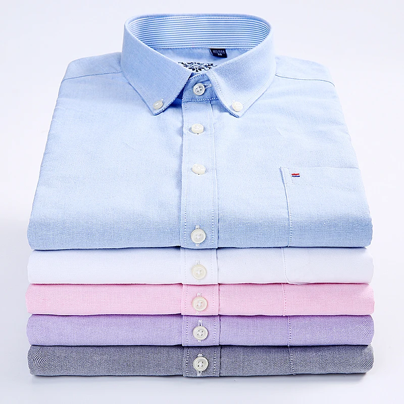 Najtaniej 2019 lato z krótkim rękawem Oxford tkaniny koszule przycisk w dół kołnierz wygodne męska koszula biznesowa na co dzień