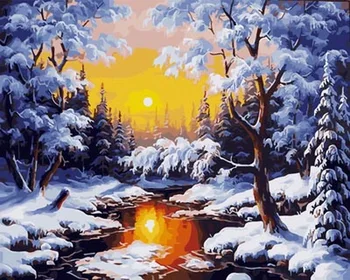 

Unframe diy picture oil painting by numbers paint by number for home decor canvas painting 5065cm snow sunset