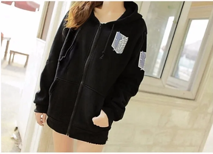 2 Colors Anime Attack on Titan Unisex Cosplay Costume Green/Black Hoodie Scouting Legion Hooded Jacket -