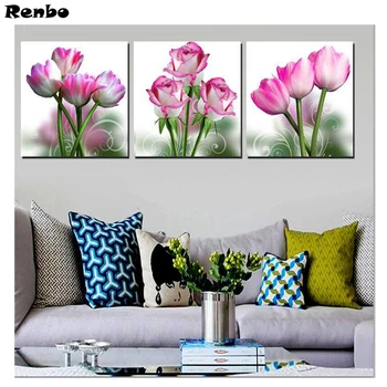 

3 pcs mazayka Diamond Painting DIY 5D Full Diamond Embroidery Square Rhinestones Mosaic Kit Home Decor Still Life tulip flowers