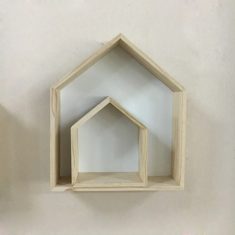 

2 Pcs Multifunctional Wall Storage Rack Wooden Display Shelf Hanging House Shape Clapboard Kids Room Home Decoration FP8 MY1418