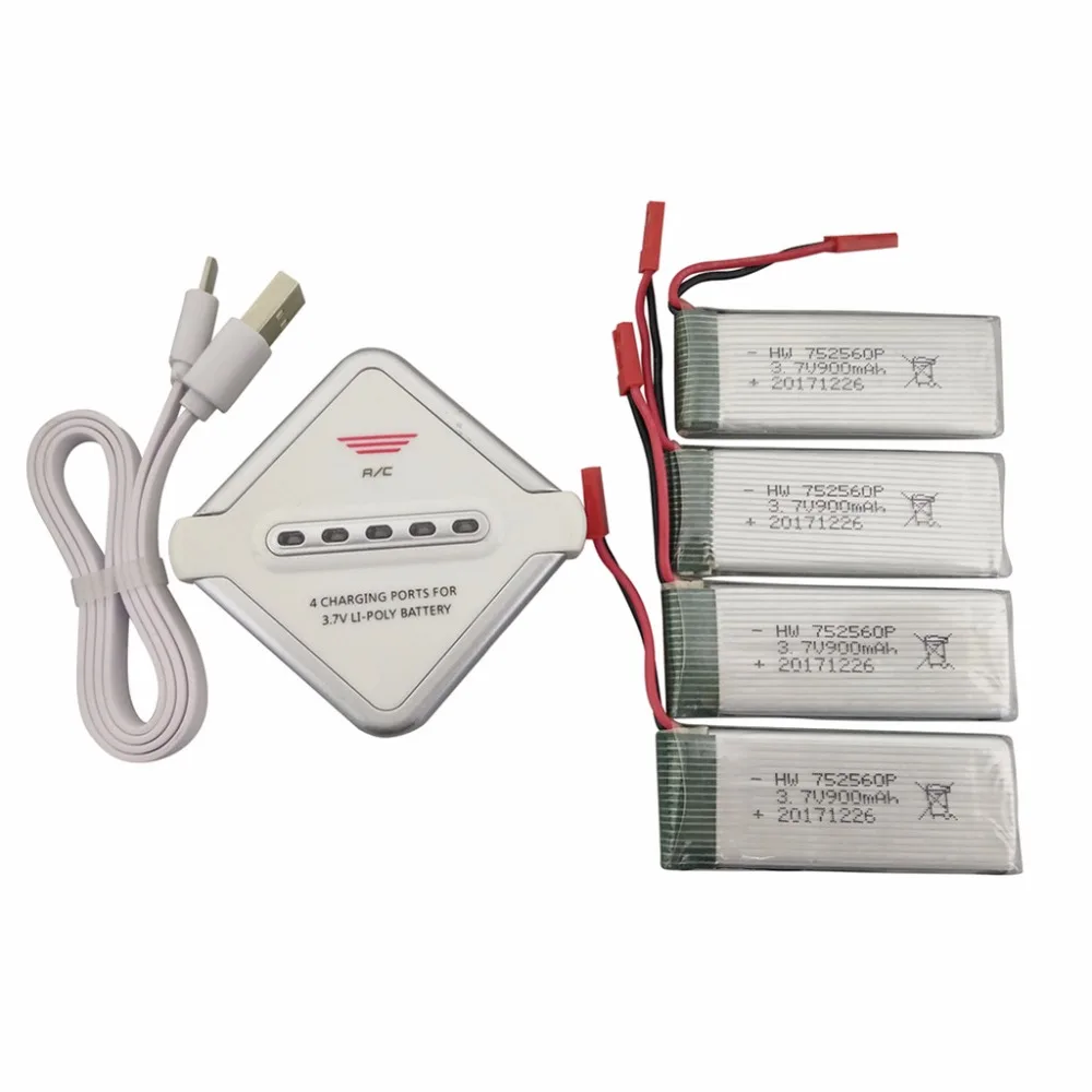 

4PCS 3.7V 900mah Lithium Battery with 4-in-1 Charger for 8807 8807W Quadcopter Spare Parts Drone Battery