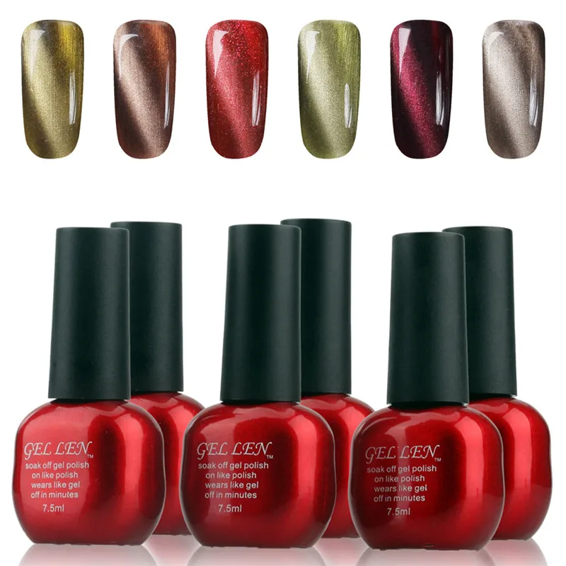 

Gel Len 6pcs Magnetic Cat Eyes Nail Gel Polish UV Soak Off Led Gel Lacquer Nail Art Salon Gel Varnish