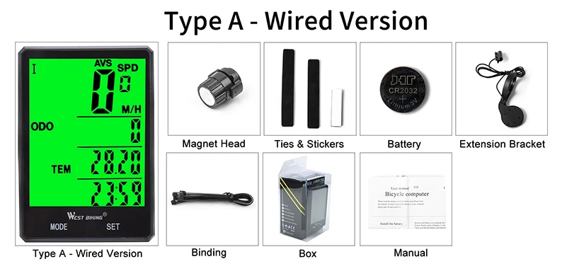 WEST BIKING 4 типа велокомпьютер 2," Спидометр Одометр непромокаемые велосипедные измеряемые температуры Секундомер Велосипедный компьютер