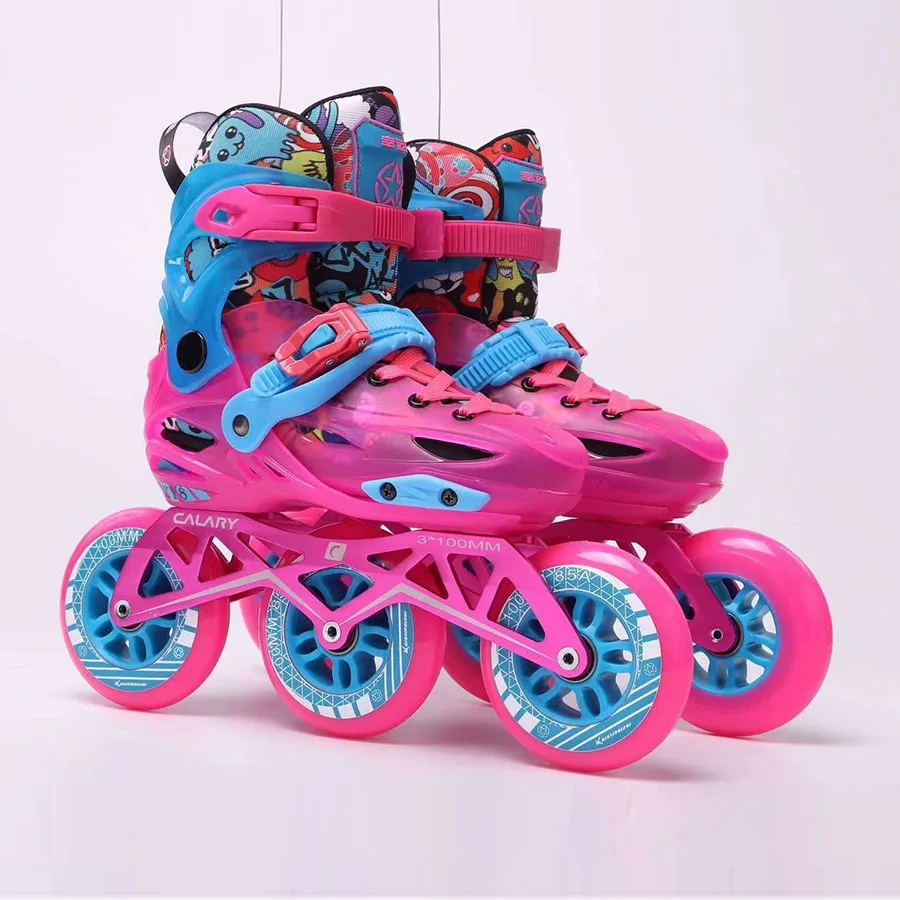 طفل حجم 28-39 قابل للتعديل حذاء تزلج بعجلات 3*90 مللي متر أو 3*100 مللي متر عجلات الطفل أحذية التزلج سرعة Patines شحن التزلج سباق الزلاجات