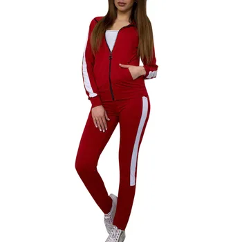 

Spring Autumn Sportswear Women Sets Casual Stripe Long Sleeve Zipper Tops+Long Pants Set conjuntos de mujer High Quality