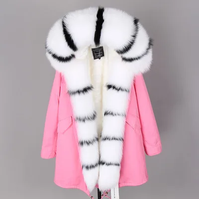 Куртка с натуральным мехом, длинное женское зимнее пальто, парка, Воротник из натурального Лисьего меха, капюшон, подкладка из искусственного меха, модная брендовая уличная одежда - Цвет: color 30