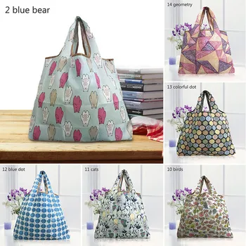 

Cute Cartoon Folding Polyester Large Capacity Reusable Tote Shopping Bag Eco-friendly Grocery Cloth Bags Waterproof