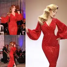 Красное женское вечернее платье с блестками, длинные рукава поэта, праздничная Женская одежда для официального торжества выпускного вечера, платье на заказ, большие размеры