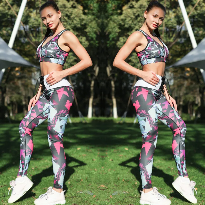 

SVOKOR Women Set Fragmentation Printing Two Piece Fitness Suite Leggings Women Patchwork Trouser High Waist Women
