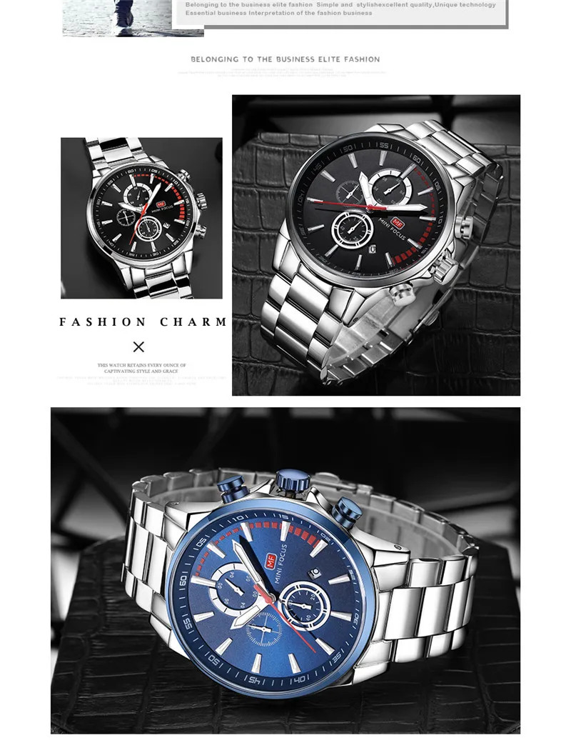 MINIFOCUS Для мужчин Watch Top Элитный бренд хронограф Дата s часы в стиле милитари