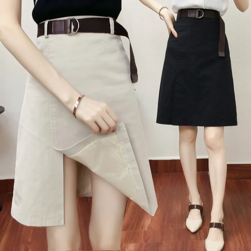 Elegant womens high wait split skirt knee length ladies a line skirt