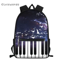 ELVISWORDS Children's Canvas Backpack Piano Music Pattern Students School Book Bag Cartoon Character Print Kids Travel Backpacks totoro anime cosplay backpack ogino chihiro cartoon canvas travel backpacks shoulders school bag best students gifts