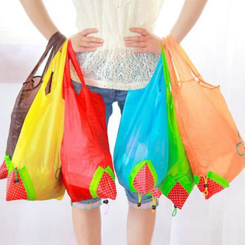 500pcs/lot Cute Strawberry Foldable Tote Shopping Bags eco Reusable Folding Recycle Shopping Bag