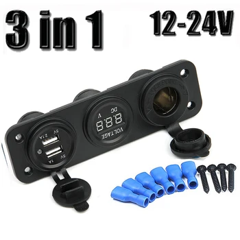 

DC 12V USB Socket Splitter Motor Car DC Digital Voltmeter 3 Hole Panel Power Socket/Dual USB Car Electronics Cigarette Lighter