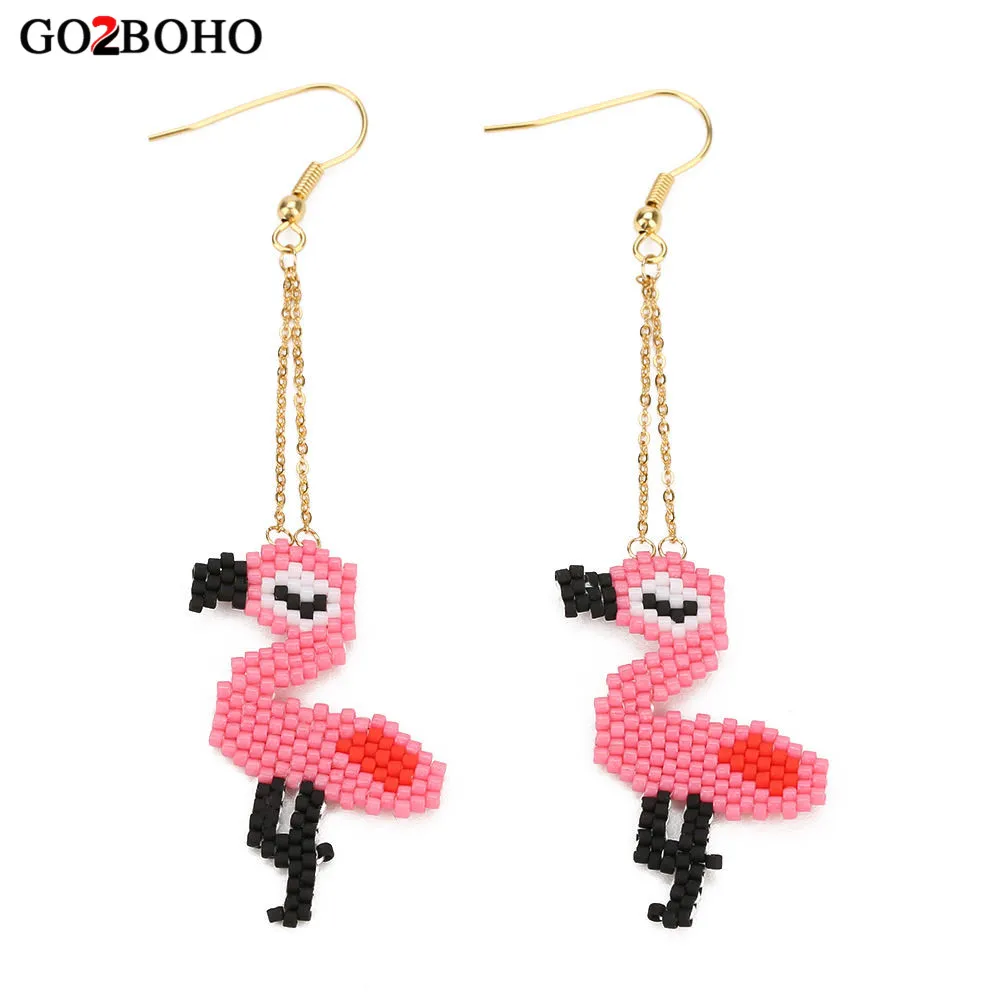 Go2boho дропшиппинг серьги розовый серьга Фламинго бисер Miyuki бусины Delicas Фламинго из горного хрусталя бисером Для женщин ее подарки