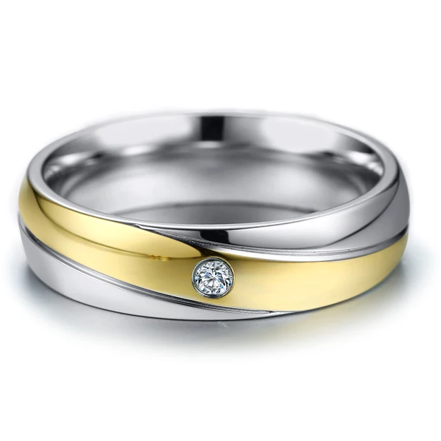 Elegant Wedding Rings For Women And Men Stainless Steel Cz Stone
