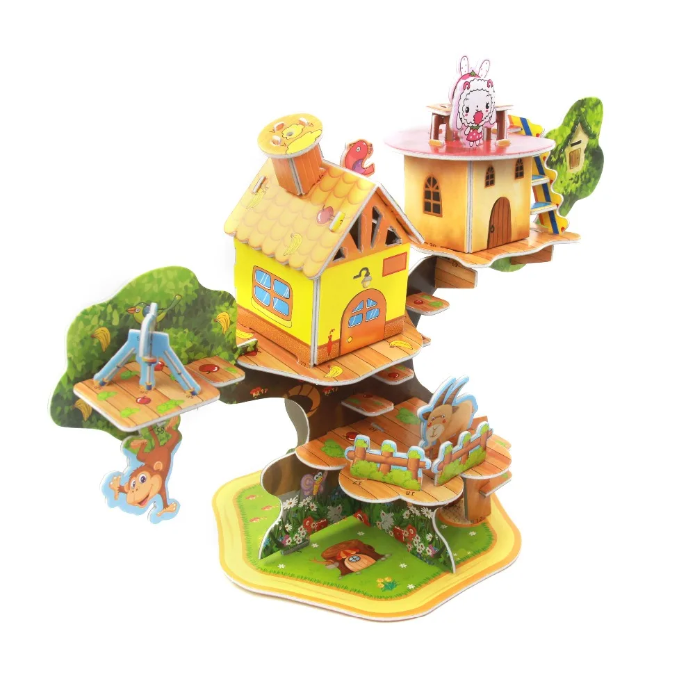 Terbaru DIY 3D Hewan Pohon Rumah Model Puzzle Mainan Anak Dewasa
