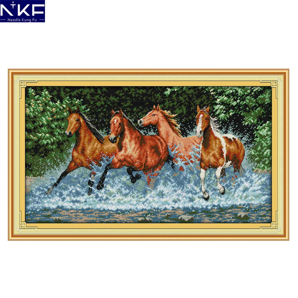 

NKF Horses Pattern DIY Handmade Craft Needlework Cross Stitch Set Embroidery Kit Animal Design Stitching Home Decoration
