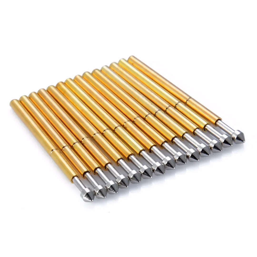 100Pcs Spring Test Probe Pogo Pin P75-E2 1.3mm Conical Head Spring Test Probe 1.0mm Thimble For Test Tools Gold Plated